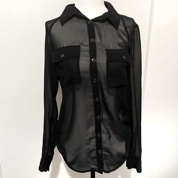 ❤️‍🔥3/$22❤️‍🔥 DYNAMITE Black sheer button-up blouse - Picture 6 of 7